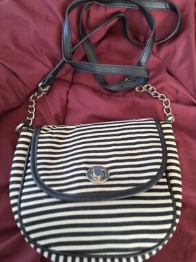 Striped Black and White Crossbody Bag - Unknown Brand